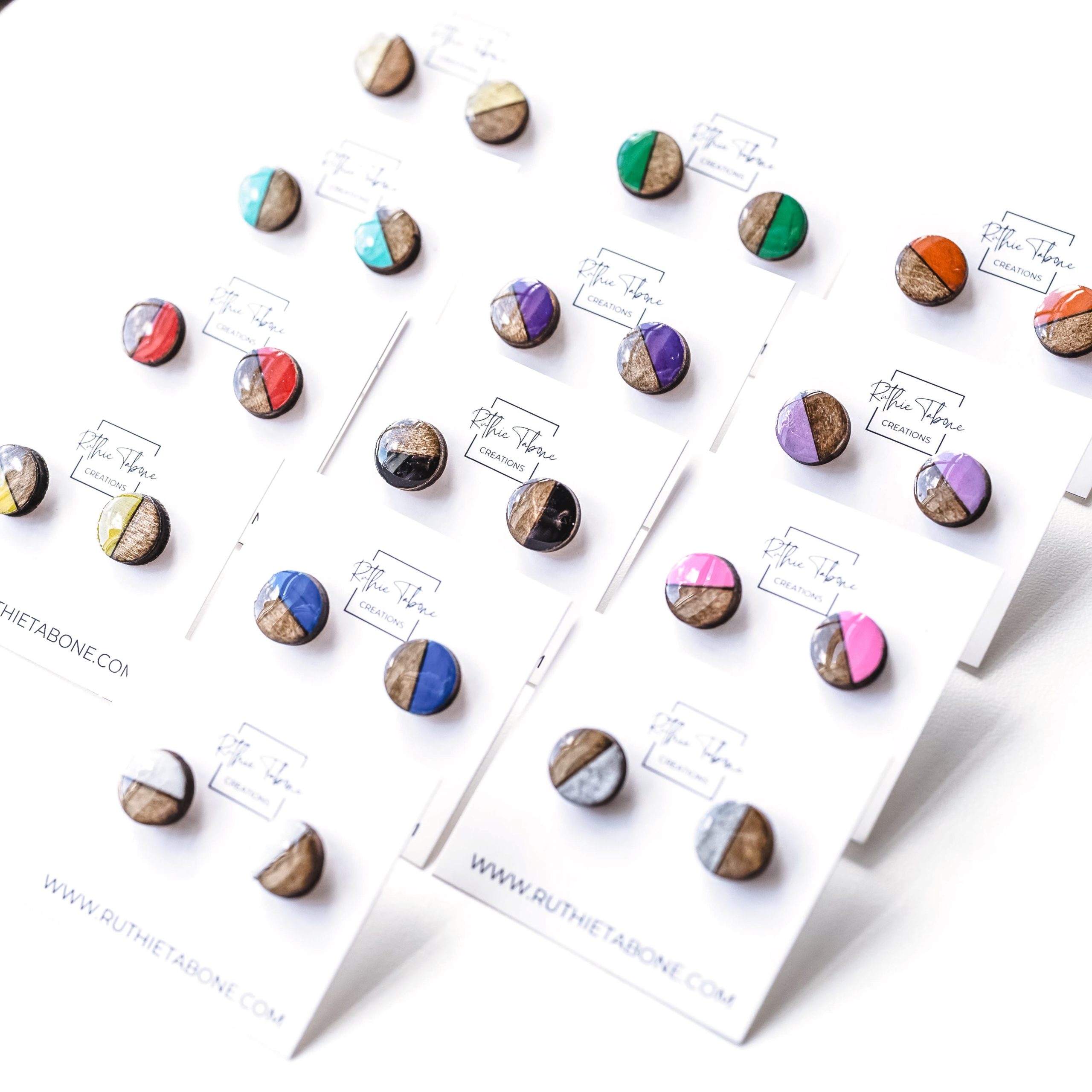Piper Two Tone Wood & Resin Circle Stud Earrings - Image 4