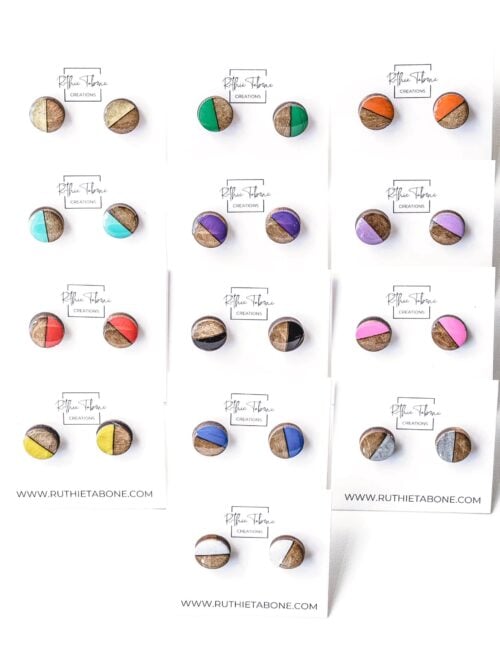 Piper Two Tone Wood & Resin Circle Stud Earrings