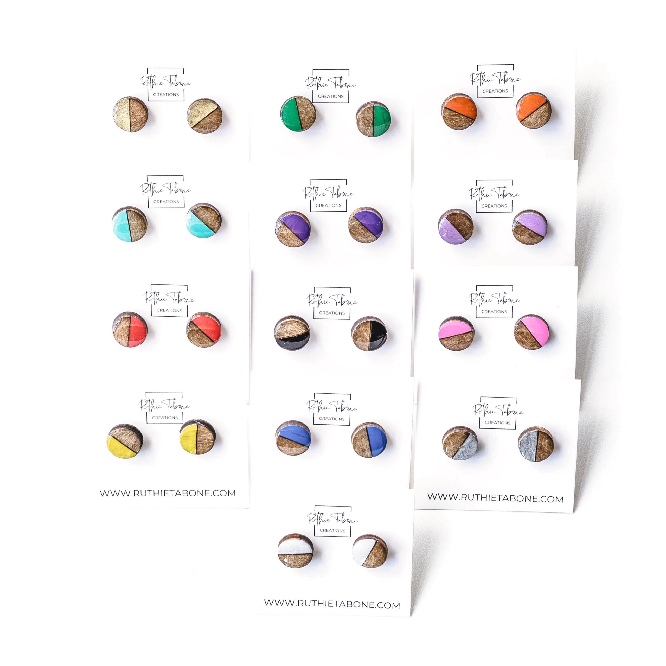 Piper Two Tone Wood & Resin Circle Stud Earrings