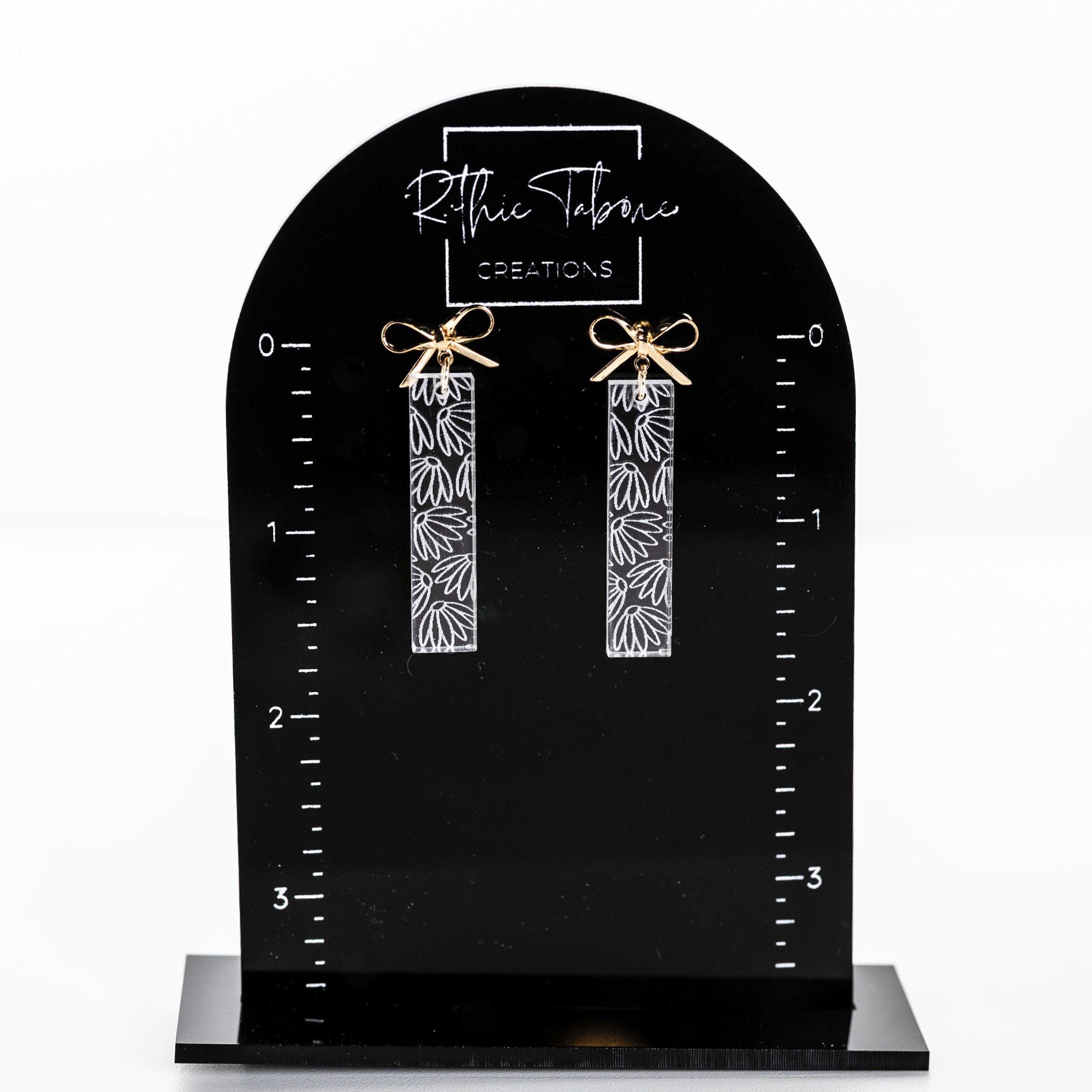 Chloe Clear Acrylic Aster Flower Dangle Earrings with Bow Post - Image 2