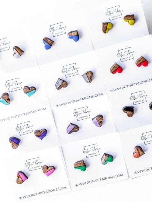 Penelope Two Tone Wood & Resin Heart Stud Earrings