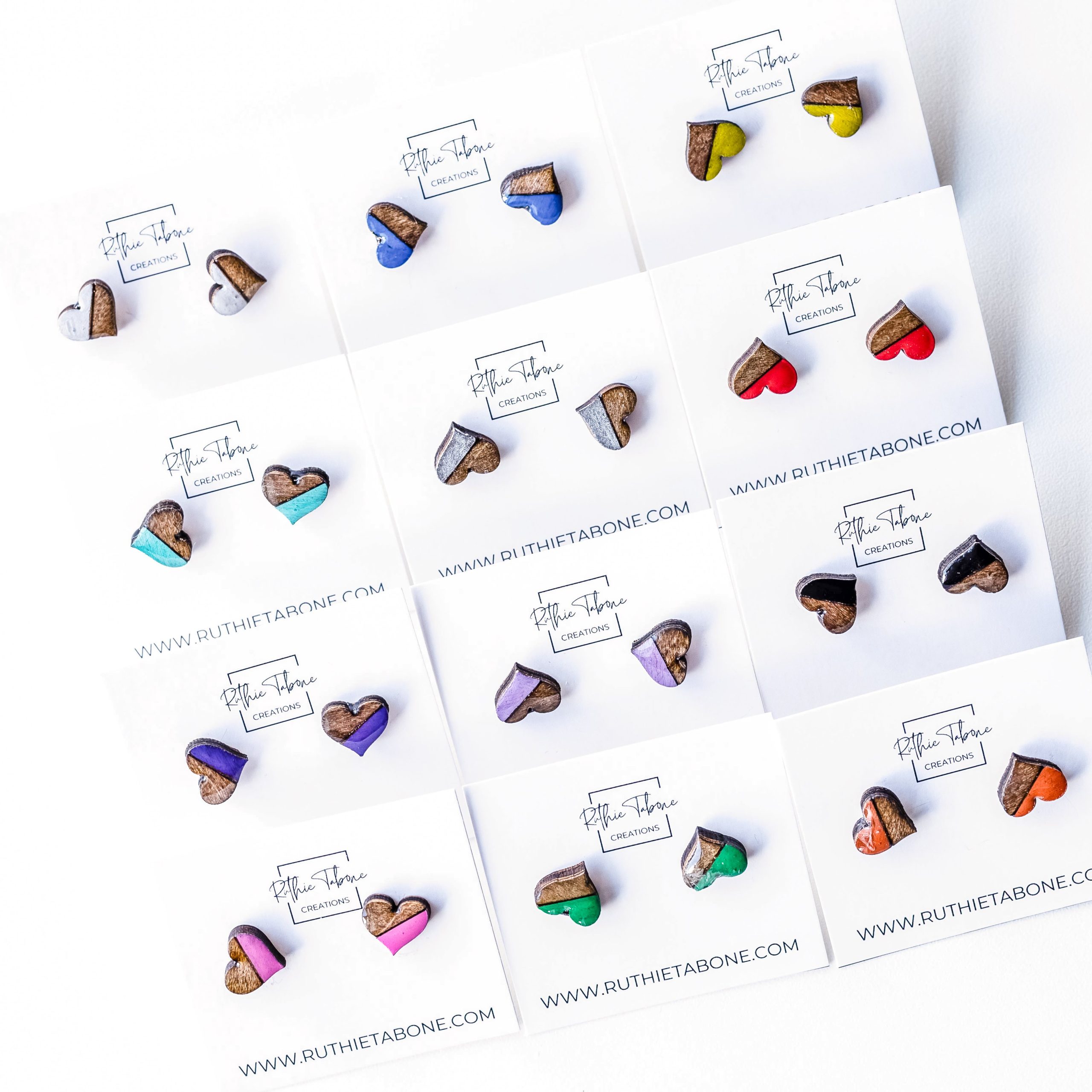 Penelope Two Tone Wood & Resin Heart Stud Earrings