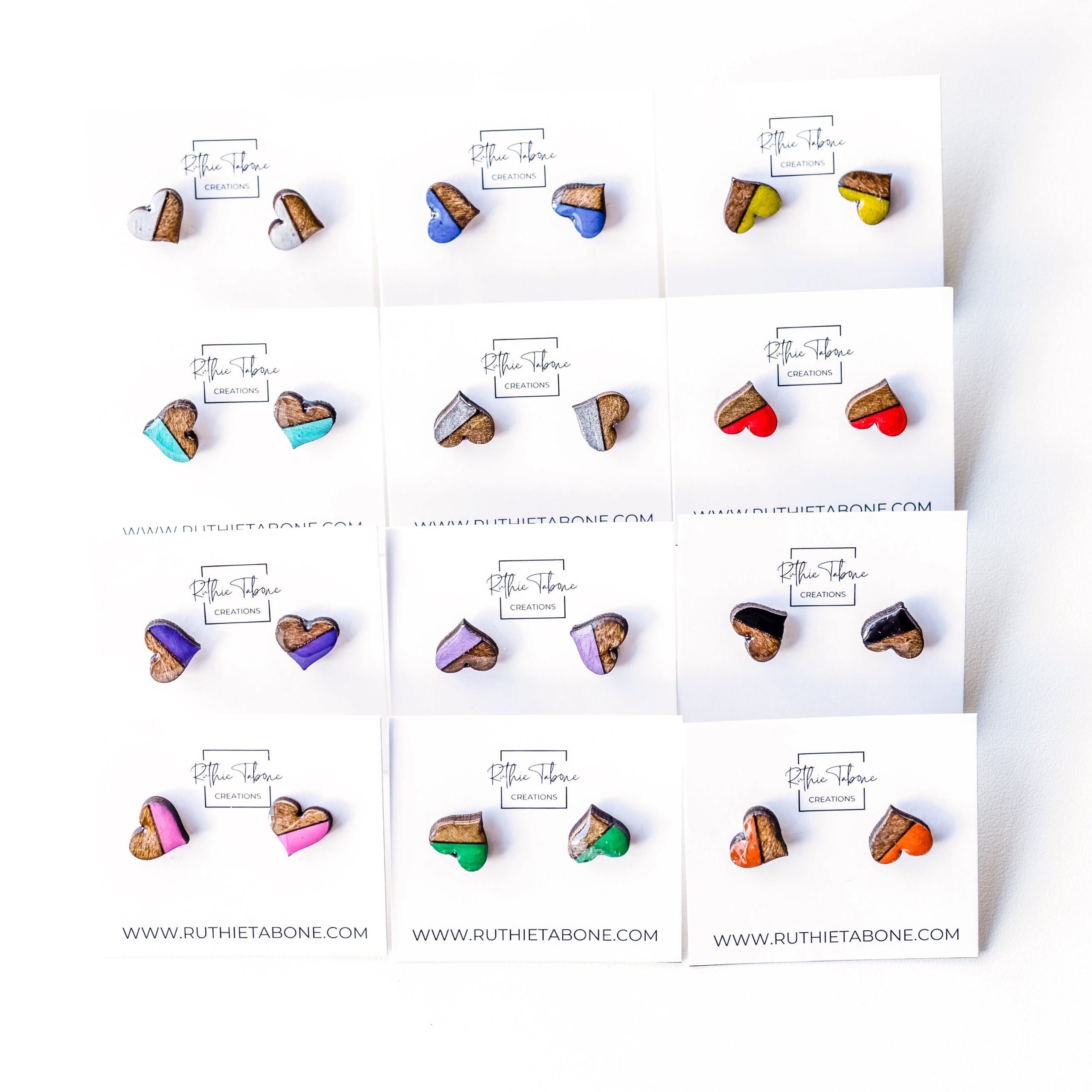 Penelope Two Tone Wood & Resin Heart Stud Earrings - Image 4