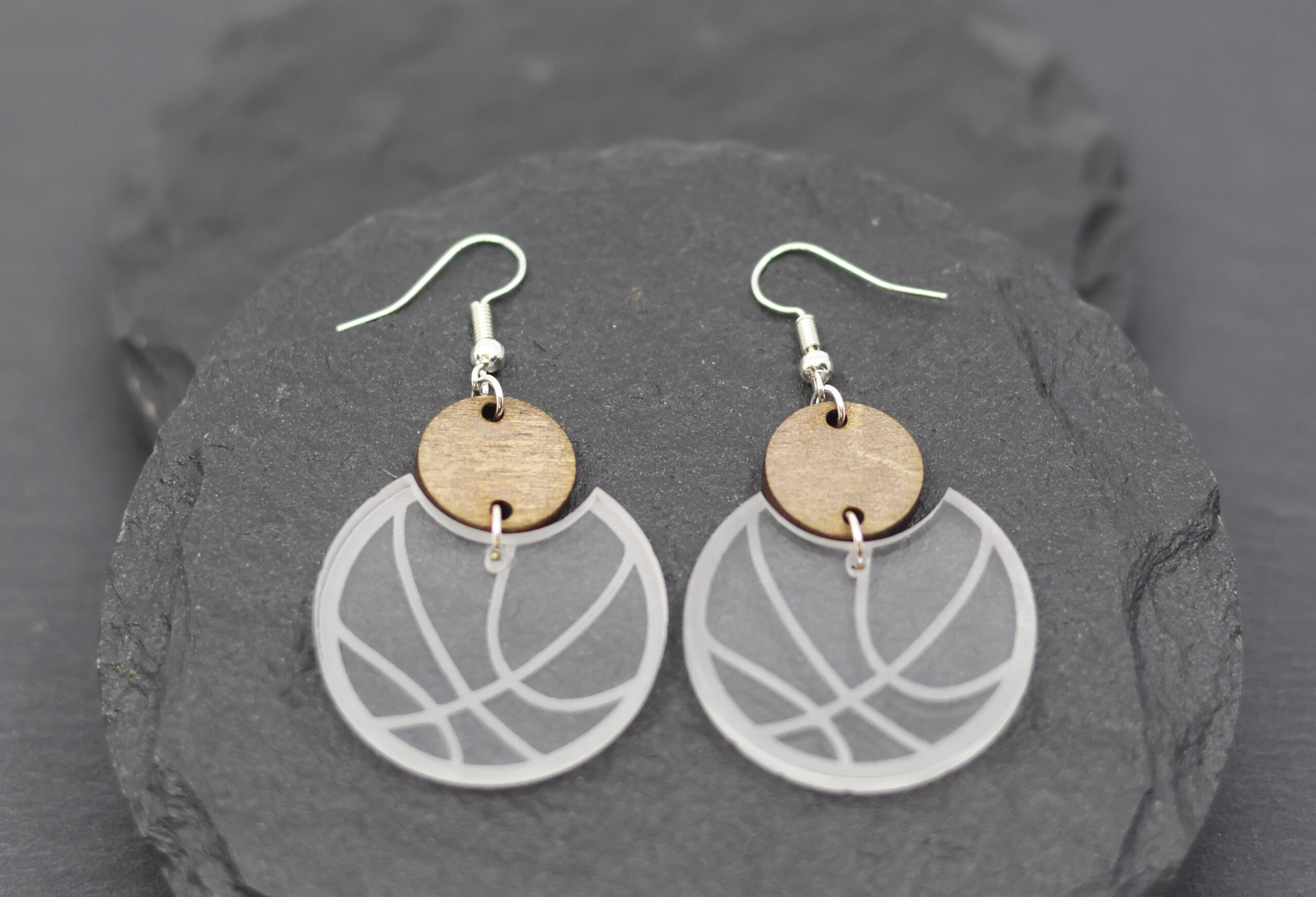 Mackenzie Basketball Acrylic & Wood Dangle Earrings - Image 4