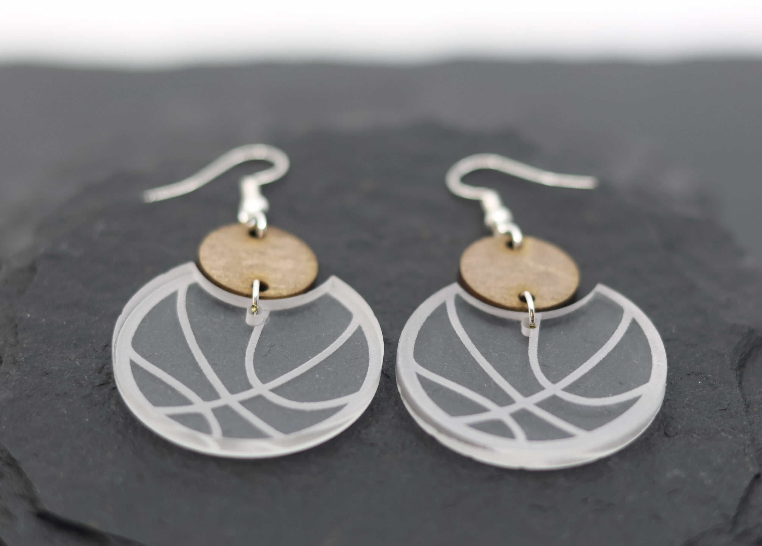 Mackenzie Basketball Acrylic & Wood Dangle Earrings - Image 3
