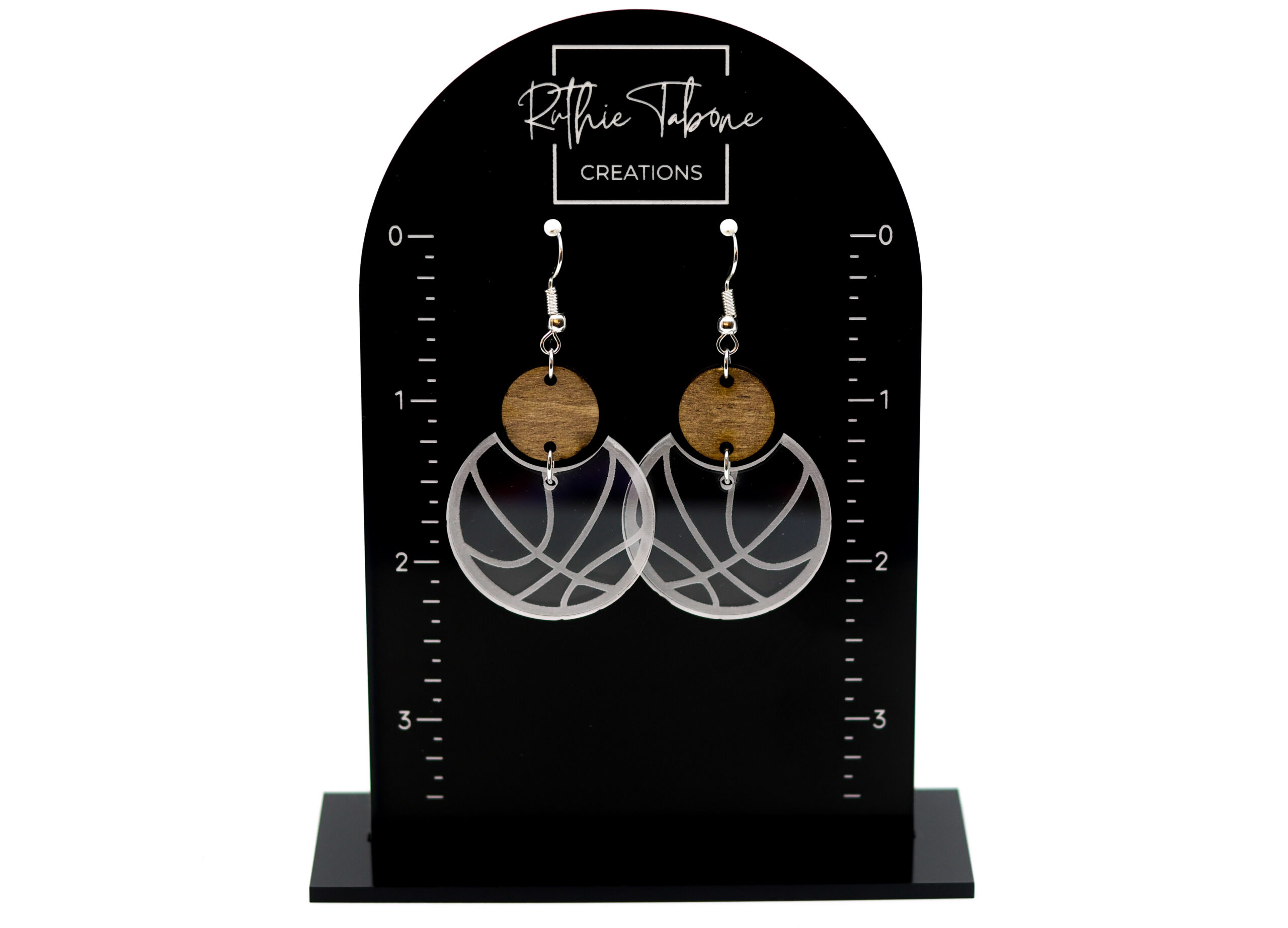Mackenzie Basketball Acrylic & Wood Dangle Earrings - Image 2