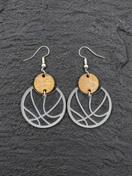 Mackenzie Basketball Acrylic & Wood Dangle Earrings