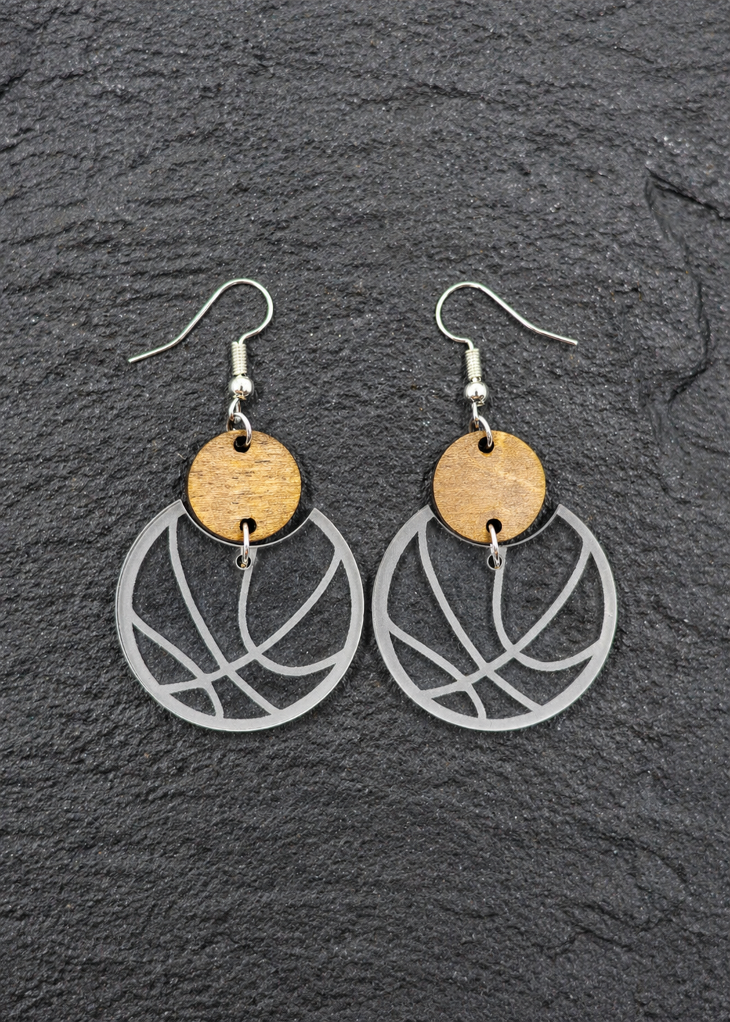 Mackenzie Basketball Acrylic & Wood Dangle Earrings
