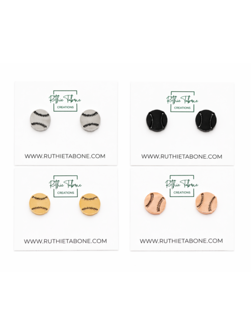 Olive Baseball Stainless Steel Stud Earrings