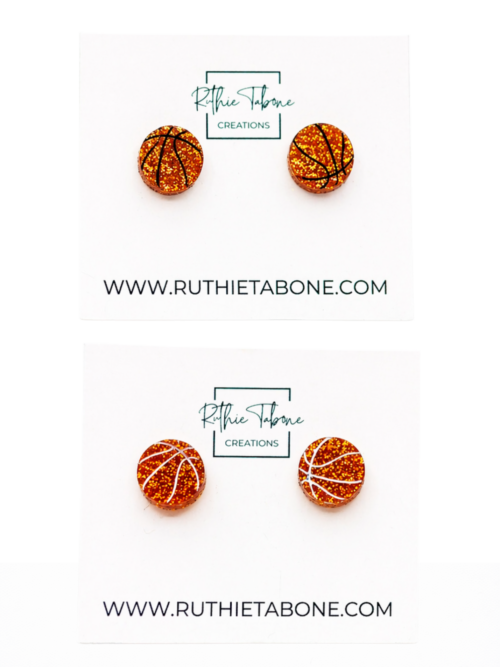 Caitlin Basketball Glitter Stud Earrings